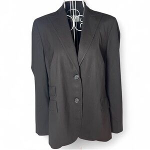 Akris Punto Wool Blazer Jacket Double Button Dark Brown Pinstripe Academia Sz 10